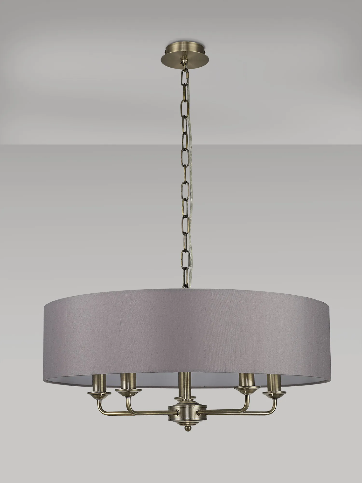 Banyan 60cm 5 Light Pendant Antique Brass; Grey DK0031  Deco Banyan AB GR